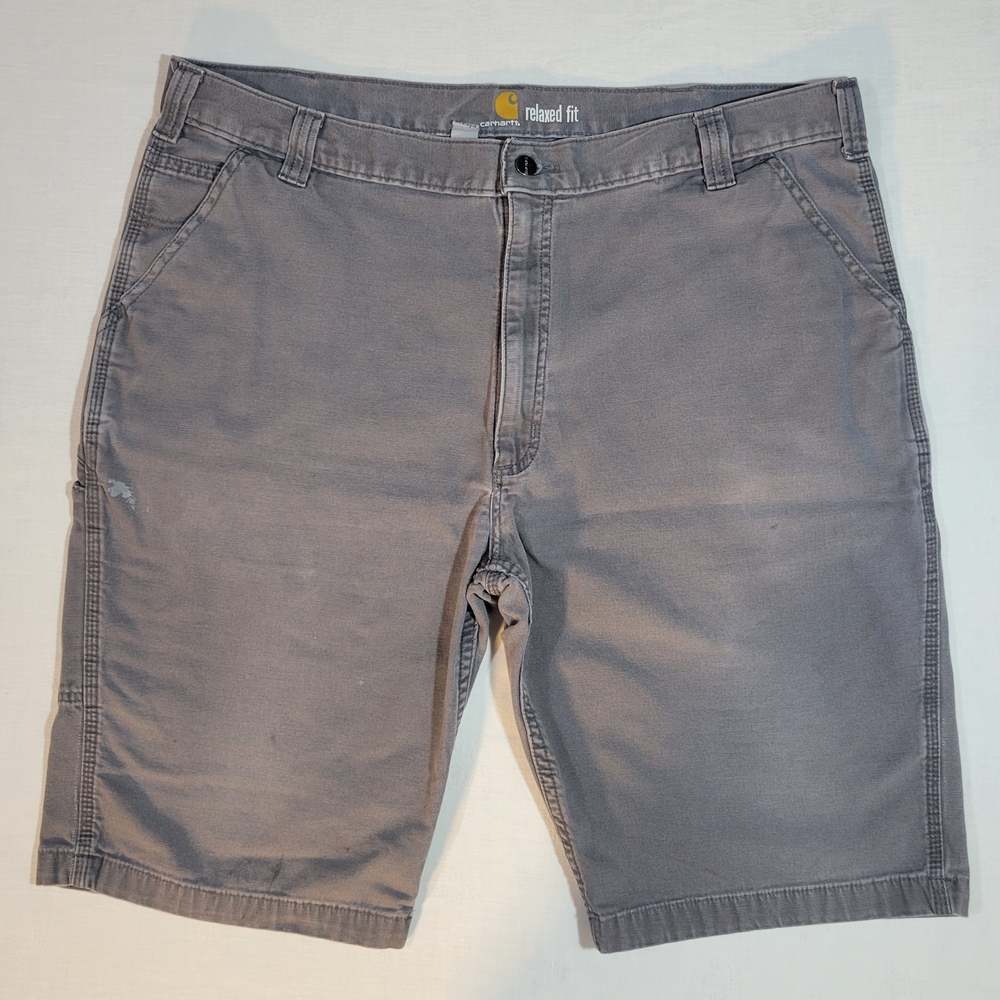 Carhartt (Men's 40) Stained Broken In Flat Front Gray Work Shorts